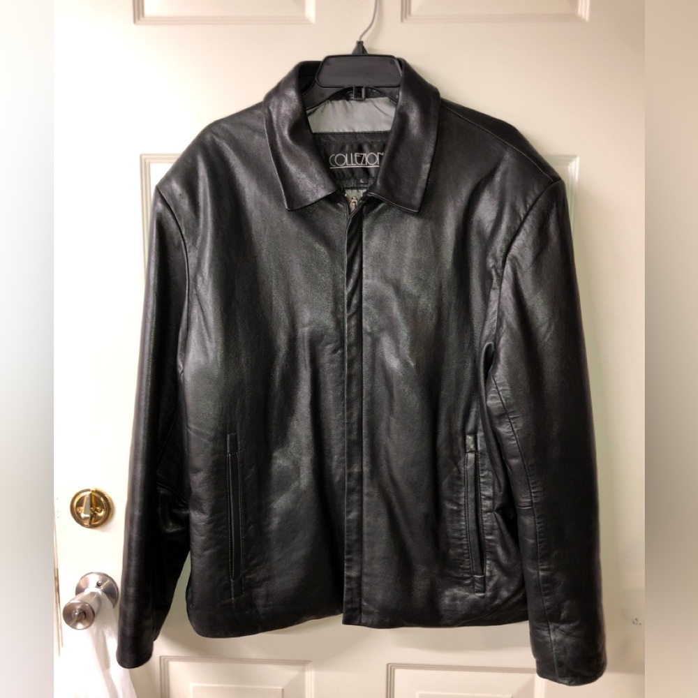 Vintage Collezione EUC Men's Black Leather Insulated Jacket size Large